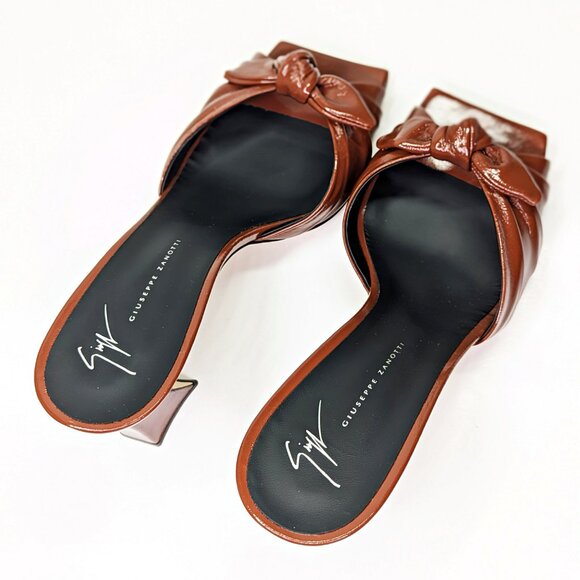 Giuseppe Zanotti Vanilla 85 Knotted Bow Mule Sandals Cacao Size 40 (MSRP $895) - Picture 7 of 11